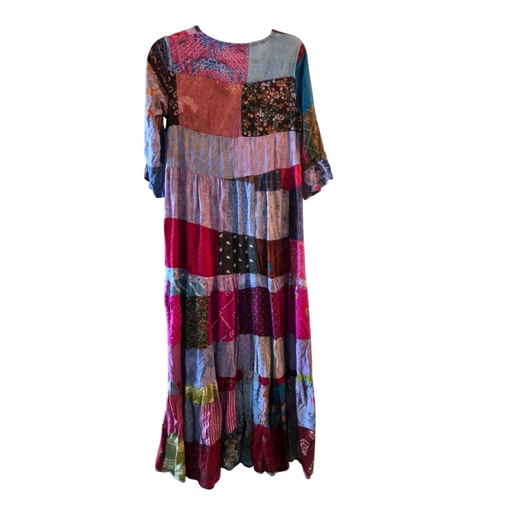 Patchwork Tiered Maxi Dress Multicolor Hippie Boh… - image 1